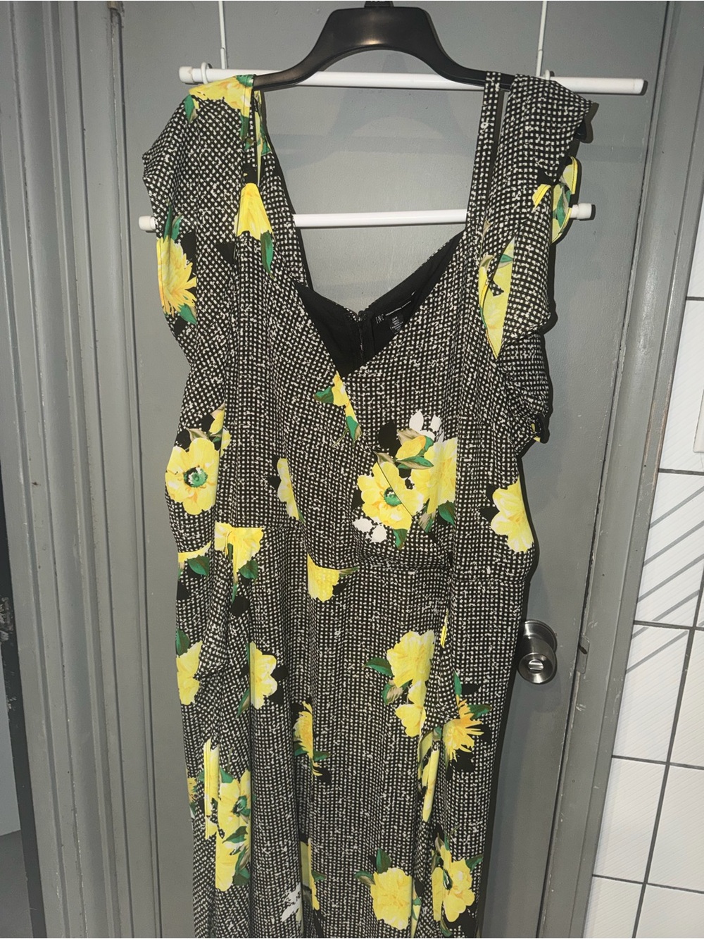 INC International Concepts Black Maxi Dress with Yellow Floral Print